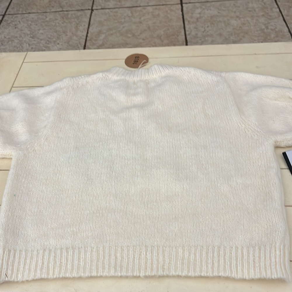 Women's white short sleeve Sweater with Multicolor 'Be Happy' Design - Picture 7 of 7